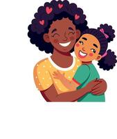 An illustration of a mother and daughter hugging vector