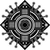 A black and white design with a circular design vector