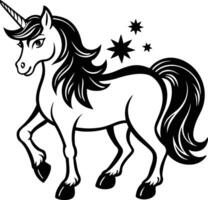 A black and white unicorn with stars on it vector