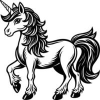 A black and white drawing of a unicorn vector