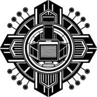 The logo for the company is a black and white image vector
