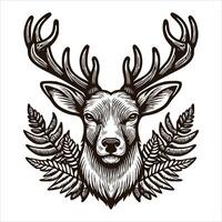 A deer head with ferns on it vector