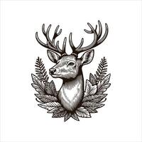 A deer head with leaves and flowers on it vector