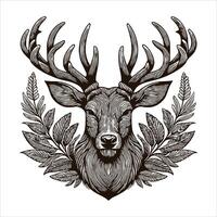 A deer head with leaves and branches in the background vector