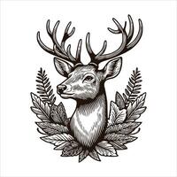 A deer head with leaves and branches on it vector