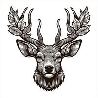A deer head with horns and leaves on it vector