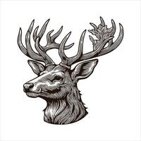 A deer head with horns and leaves on it vector