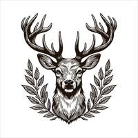A deer head with leaves and branches on it vector