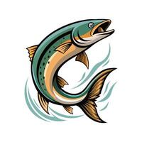 Salmon Fish Illustration With Physical Action Jumping, On White Background vector