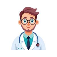 Handsome Male doctor smiling with eyeglass and using stethoscope. Illustration design on white background vector