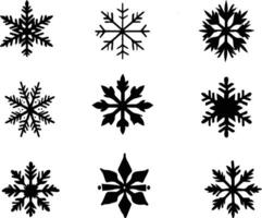 A Collection of Snowflake Icons and Icy Designs for Holiday, Flat Silhouette Illustrations of Crystal Ornaments vector