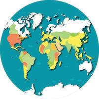 The world map is shown in a circle vector
