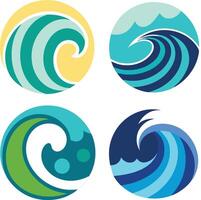 Four different ocean waves in different colors vector