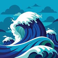 An illustration of a large wave crashing into the ocean vector