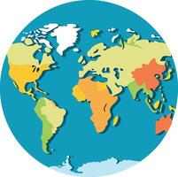 The world map is shown in a round shape vector