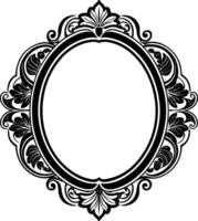 A black and white oval frame with ornate design vector