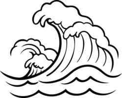 A black and white drawing of a wave crashing into the ocean vector