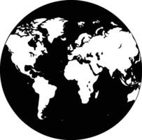 A black and white world map in a circle vector
