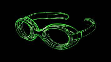 Neon frame effect, Swimming Goggles A pair of goggles for swimming on black background video