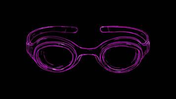 Neon frame effect, Swimming Goggles A pair of goggles for swimming on black background video
