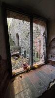 Old windows in the castle, view from the inside Poland photo
