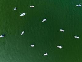 Yachts moored in the lagoon, aerial view, drone view. photo