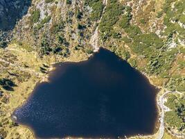 Panorama of Mountain Lake in Poland, drone view. Maly Staw. Krkonose mountain range photo