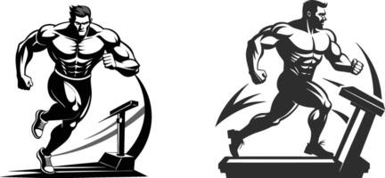 man running on a treadmill fitness gym workout healthy muscle lifestyle silhouette illustration vector