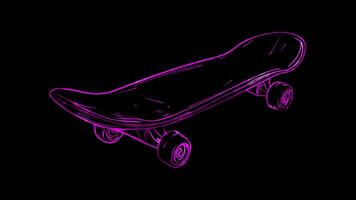 Neon frame effect, Skateboard A board with wheels for skateboarding on black background video
