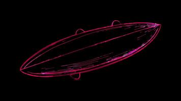 Neon frame effect, Surfboard A long board used for surfing waves on black background video