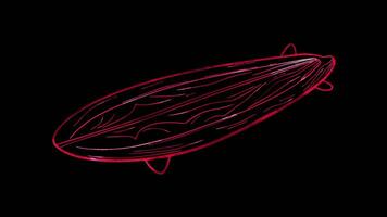 Neon frame effect, Surfboard A long board used for surfing waves on black background video