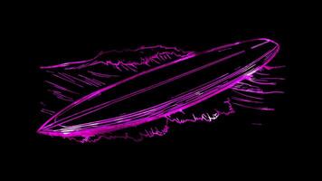 Neon frame effect, Surfboard A long board used for surfing waves on black background video