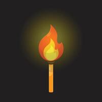 Match burns in the darkness. Lighting in the dark. Burning match stick with fire and isolated on black background vector