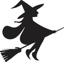 A silhouette of a witch flying on a broom vector