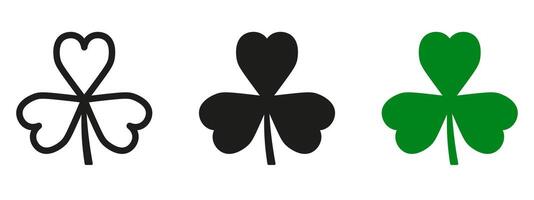 Four leaf clover icon set, green and black vector
