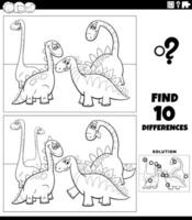 differences game with cartoon dinosaurs coloring page vector