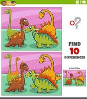differences game with cartoon dinosaurs prehistoric animals vector