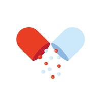 Capsule pill. Small balls pouring from an open medical capsule. vector