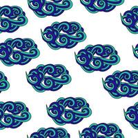 Seamless pattern of ornate fantasy clouds, blue doodle curls on a white background vector