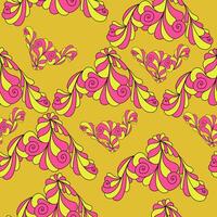Doodle corner seamless pattern with curls, yellow-pink spiral elements on an orange background vector