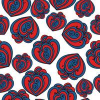 Seamless pattern of curled fantasy hearts, blue-red tangles on a white background vector