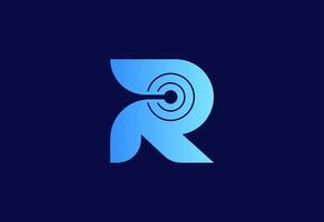 Logo R for radio broadcasting with signal concept vector