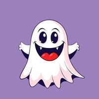 A funny White ghost with smiling face. says boo vector