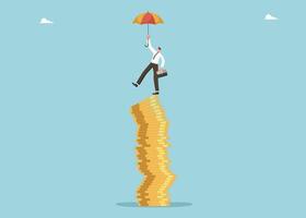 Man balancing on falling stack of coins vector
