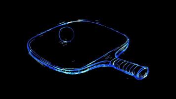 Neon frame effect, Table Tennis Paddle A paddle with a small ball on black background video
