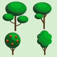 Flat Illustration set green tree with red apple vector