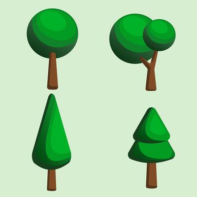 Flat Illustration set of Four Green Leaf Trees for Nature Designs