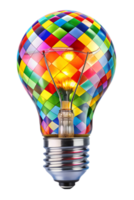 Patterned colorful light bulb on display png
