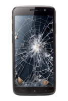 Cracked smartphone screen on dark background png