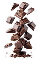 Dark chocolate pieces falling in a dynamic display png